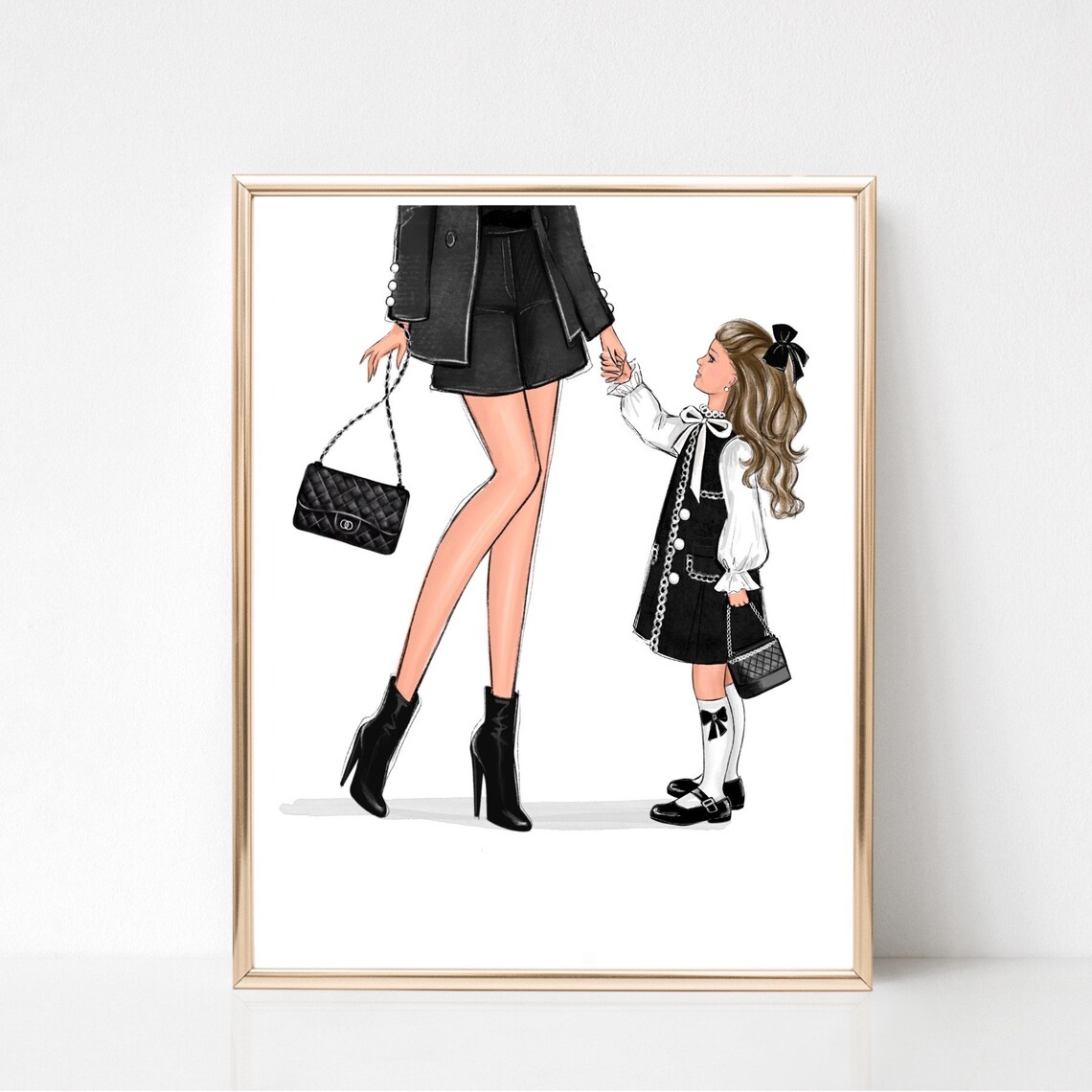 Mother and Daughter Matching Black Chic Outfit Fashion Poster - Image 2