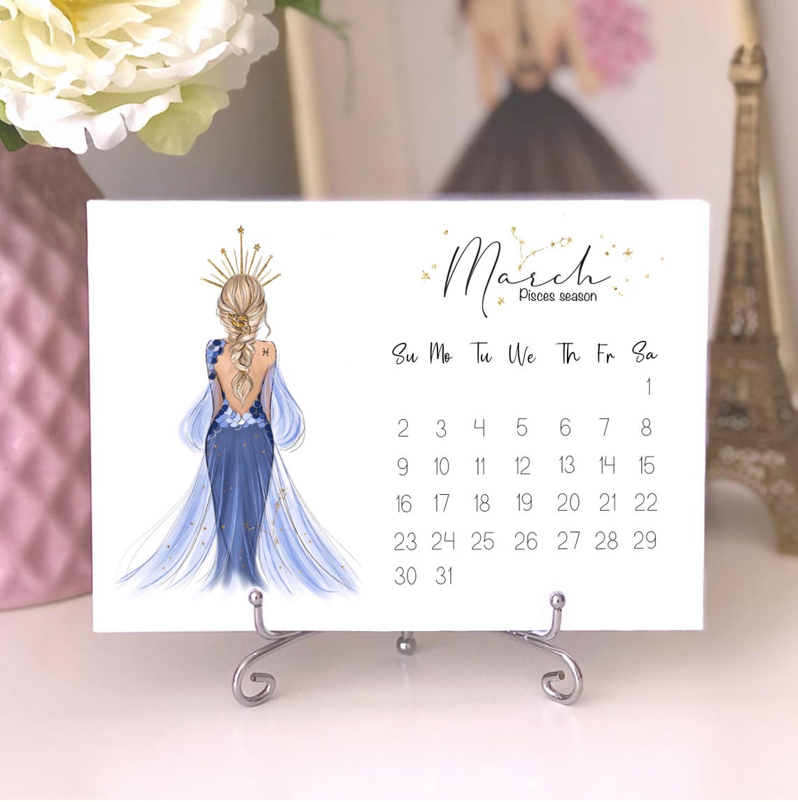 2025 Desk Calendar Fashion Illustration Mini Calendar Illustrated 12 Month Calendar Girly Desk Accessories Gift For Fashion Lover - Image 4