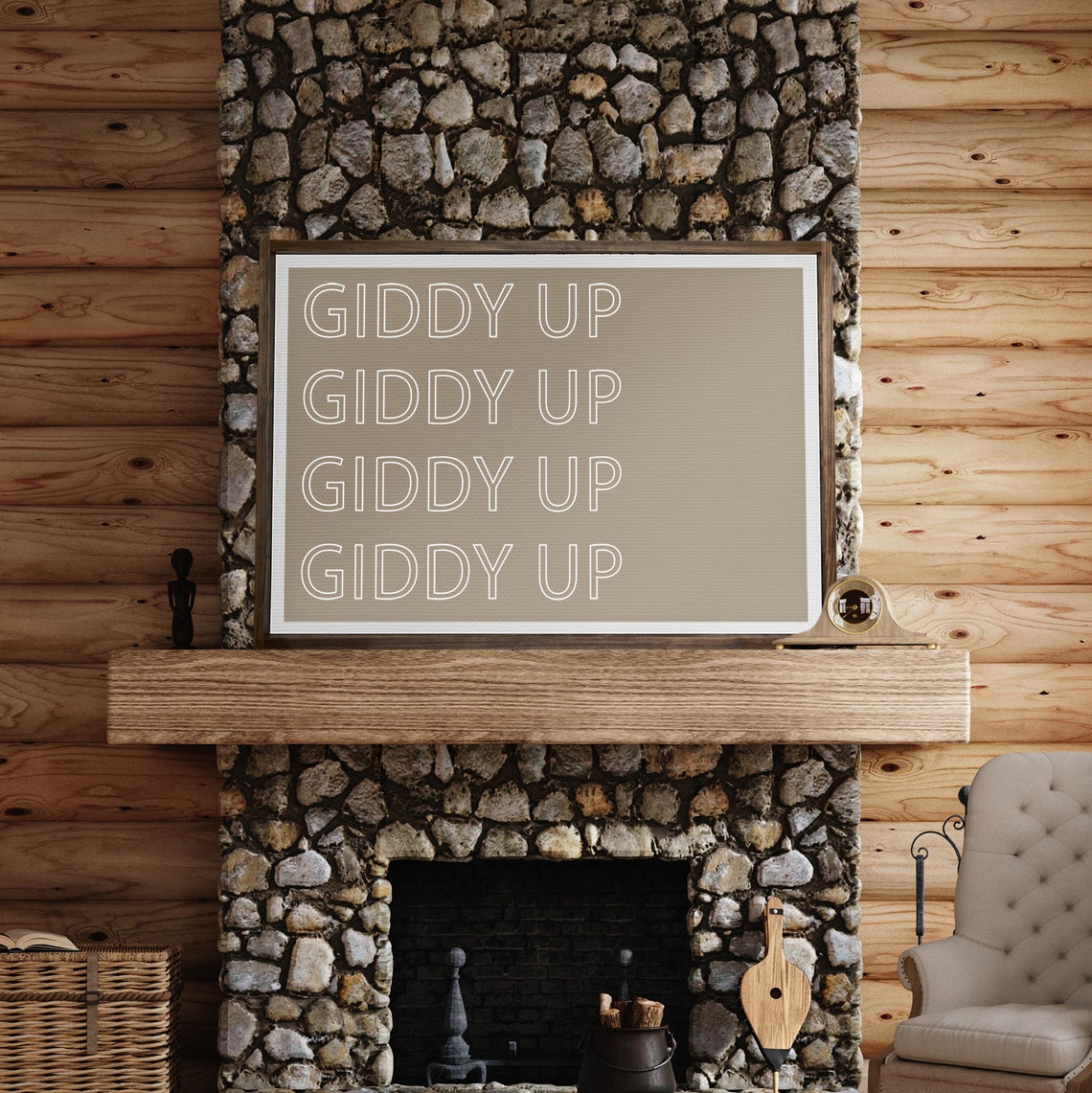 Giddy Up Repeating Script Beige Rustic Farmhouse Quote Poster