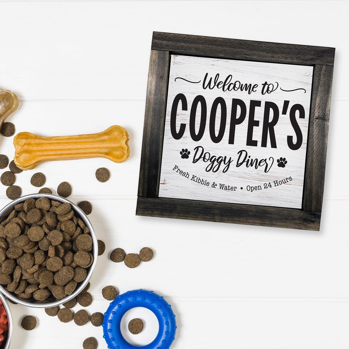 Welcome to Cooper's Doggy Diner Custom Dog Kibble Feeding Sign Poster