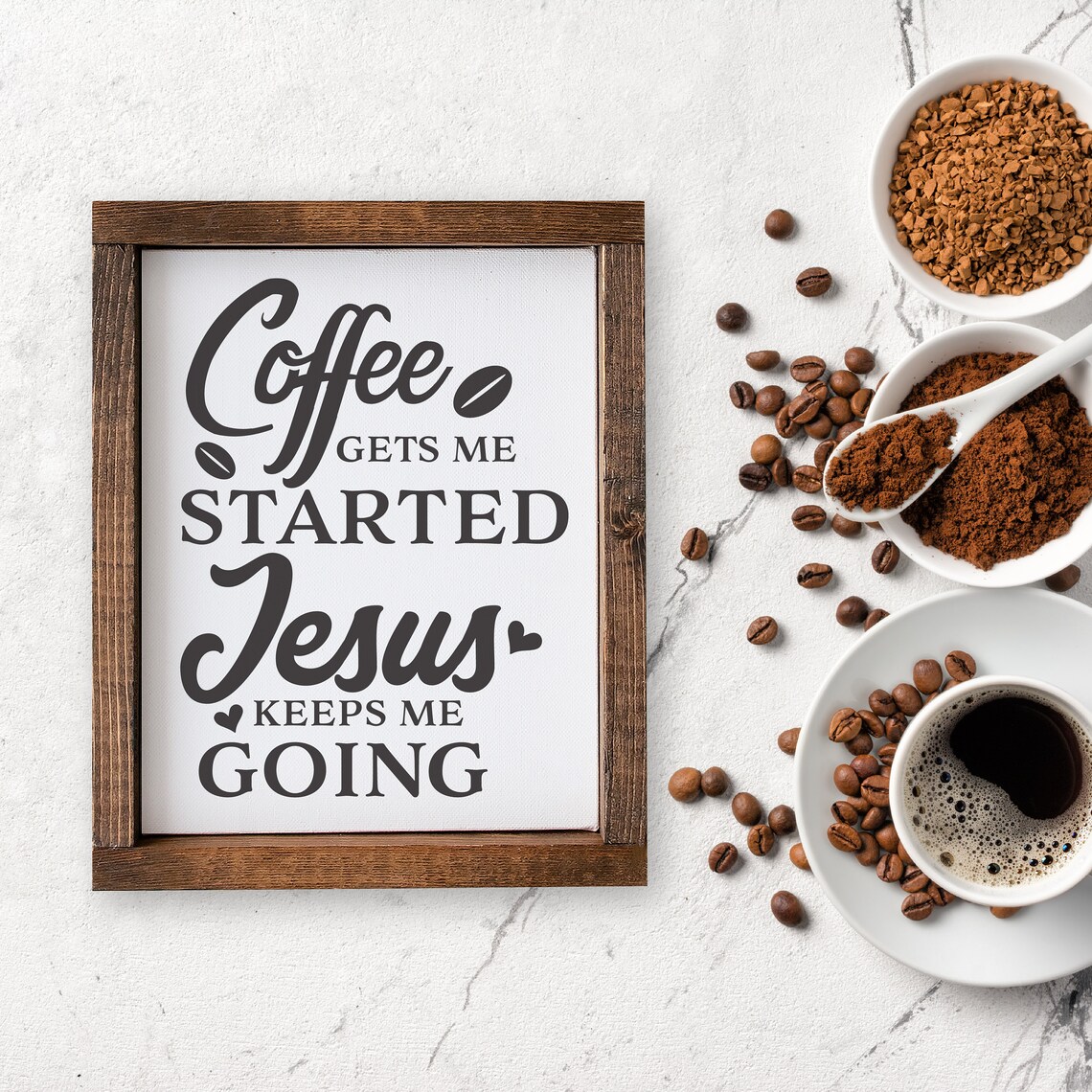 Coffee Gets Me Started, Jesus Keeps Me Going Religious Poster