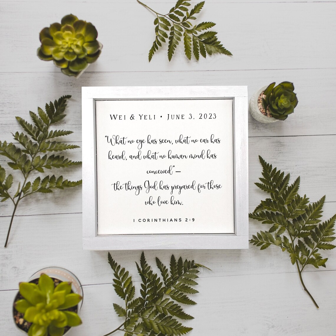 Customized Wedding Bible Verse, 1 Corinthians 13:7 Art Print - Image 2
