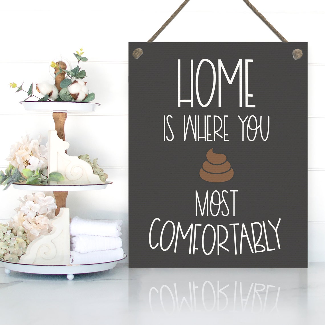 Home Is Where You Poop Most Comfortably Funny Bathroom Signs Framed Cute Washroom Home Signs Adult Humor Art Humorous Decor - Image 2