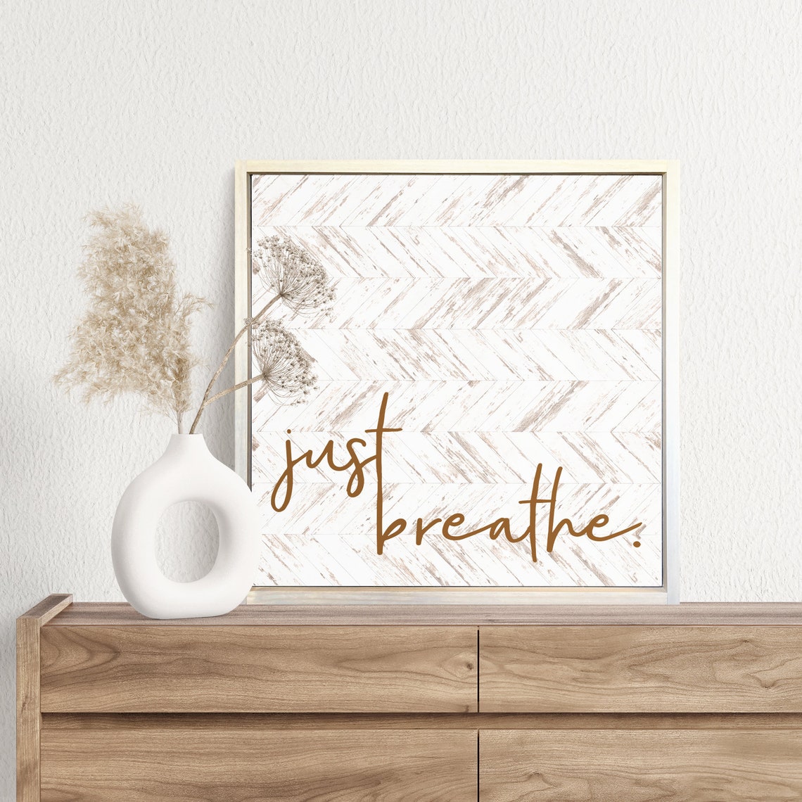 Just Breathe Gold Script Inspirational Calm Home Decor Wall Art