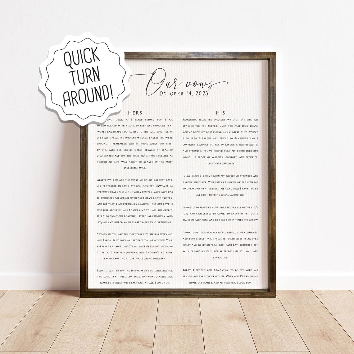 Custom Wedding Vows His And Hers Keepsake Poster Dated October 14 2023