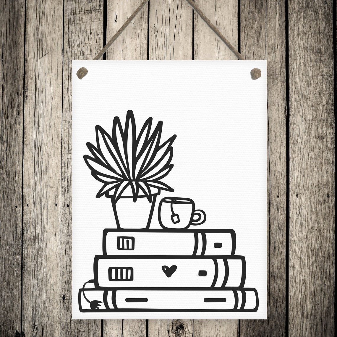 Books Tea and Plants Line Illustration Cozy Reading Nook Poster - Image 2