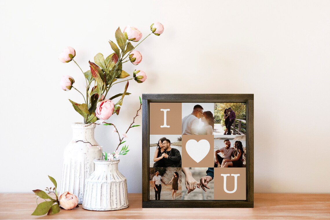 I Love You Couples Photo Collage With Heart Romantic Gift Poster - Image 3