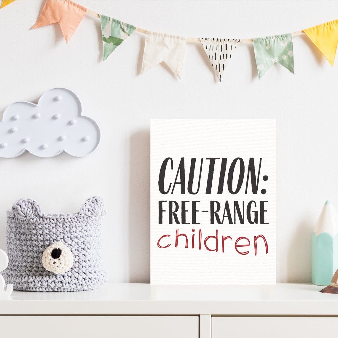 Caution Free-Range Children Funny Family Playroom Quote Poster - Image 3