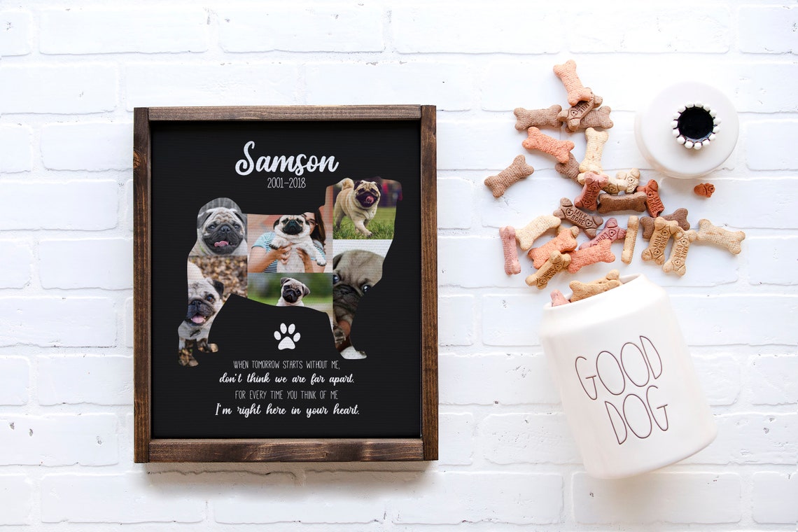 Personalized Pug Silhouette Photo Collage Dog Memorial Poster - Image 3