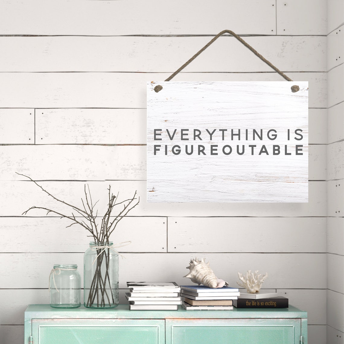 Everything Is Figureoutable Whitewashed Wood Motivational Quote Poster - Image 2