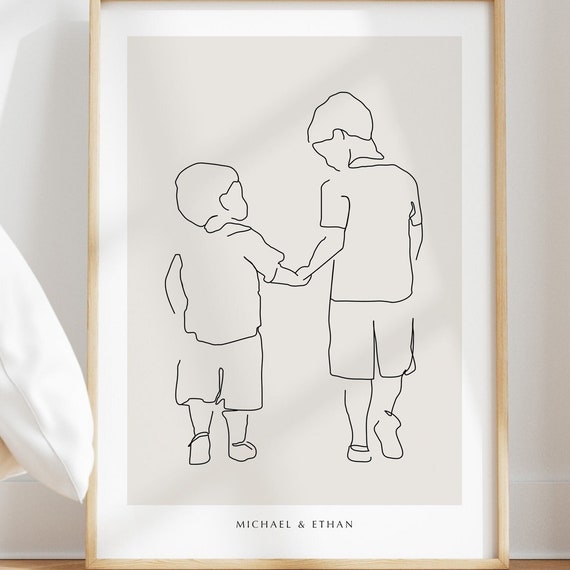 Personalized Brothers Illustration Art Print for Mom