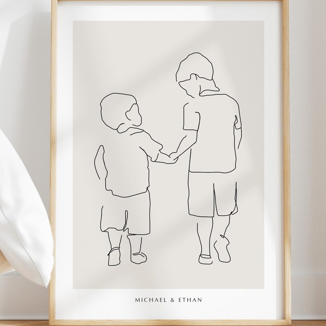 Personalized Brothers Illustration Art Print for Mom