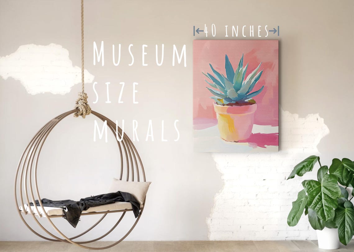 Blue Agave Plant in Terracotta Pot Pastel Pink Botanical Wall Poster - Image 5