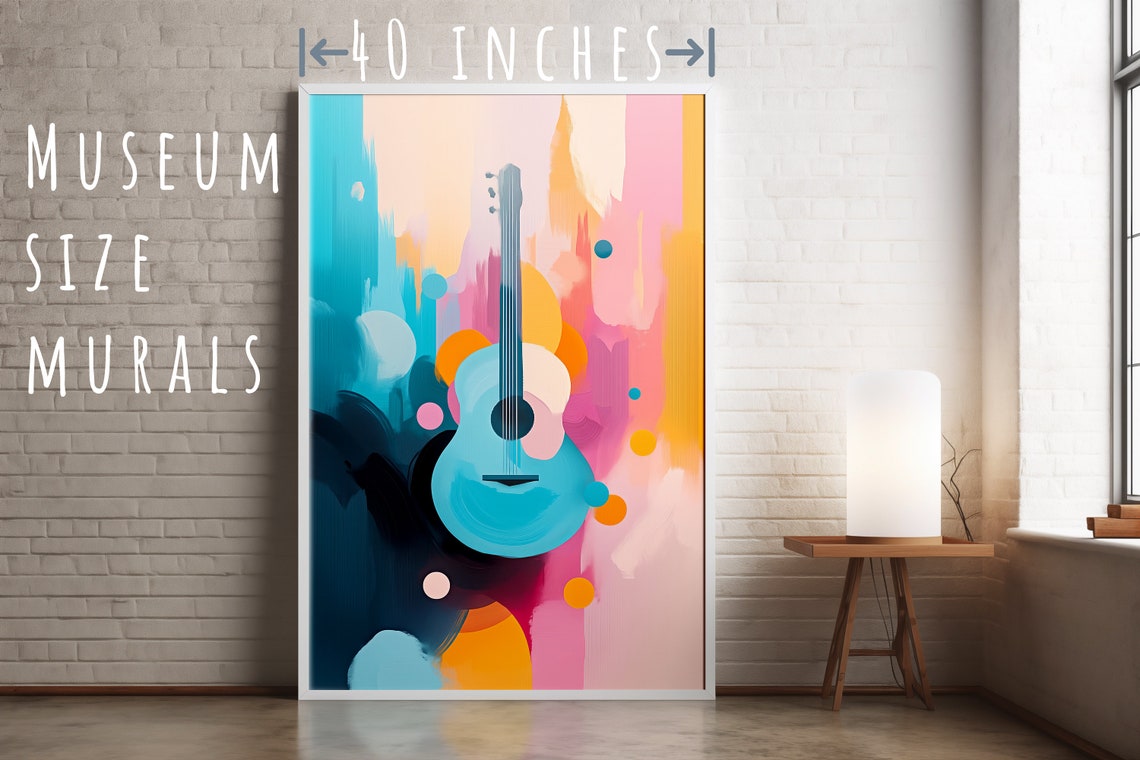 Blue Acoustic Guitar Bold Colorful Abstract Modern Music Poster - Image 5