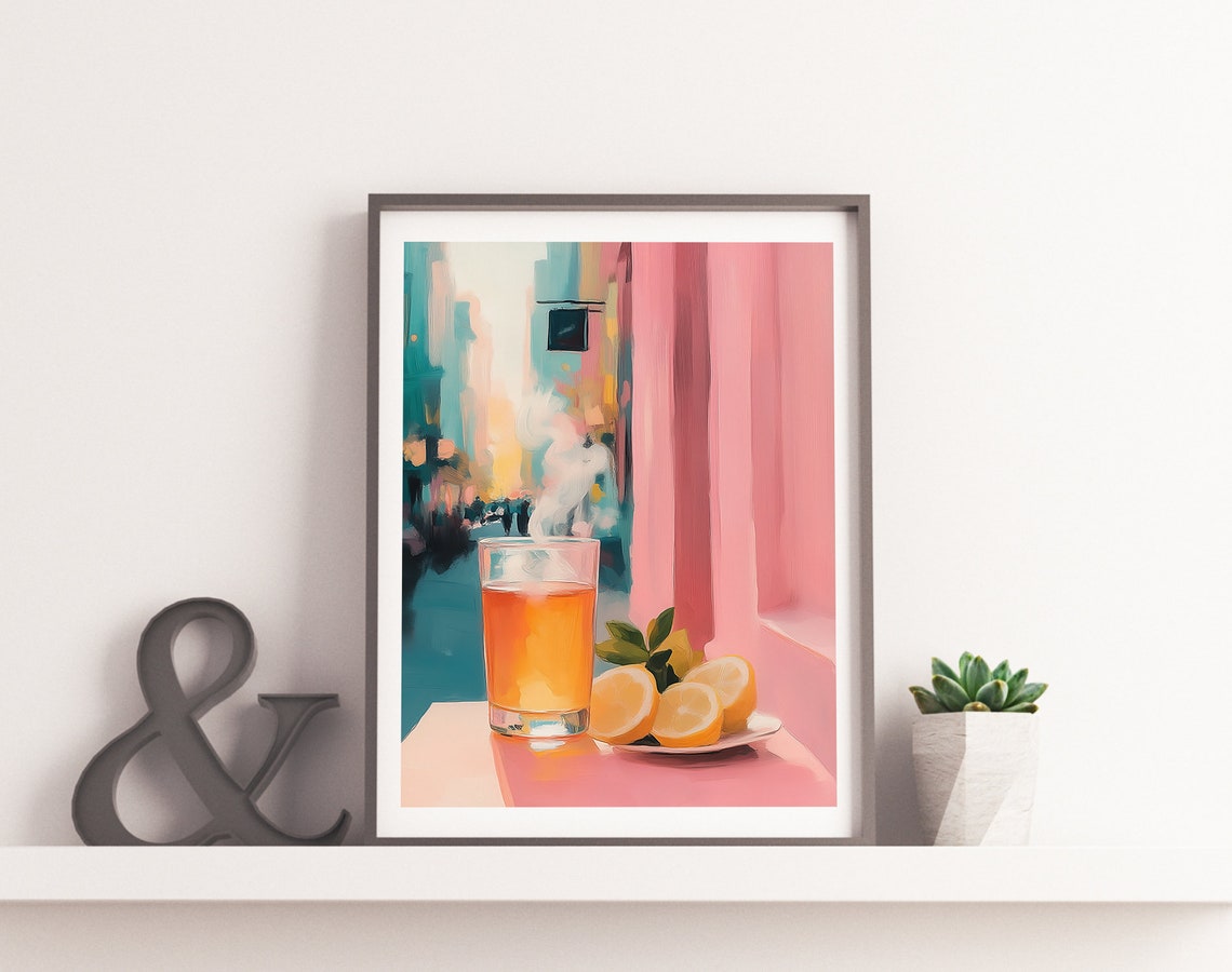 Steaming Hot Lemon Tea by the Window Pastel Drink Art Kitchen Poster - Image 2
