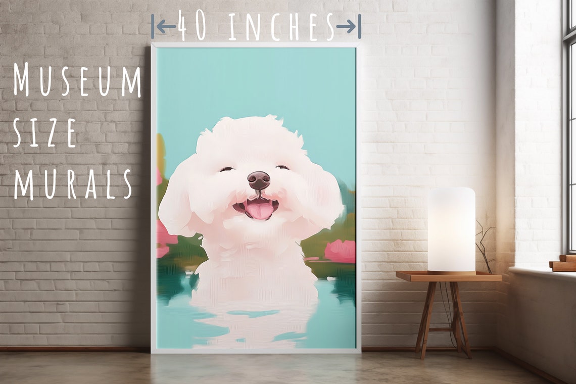 Smiling Fluffy White Puppy Portrait Cheerful Pastel Dog Art Poster - Image 5