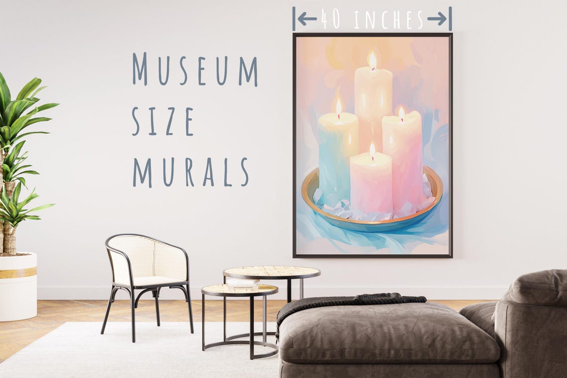 Four Lit Pastel Pillar Candles On A Gold Tray Cozy Glow Art Poster - Image 5
