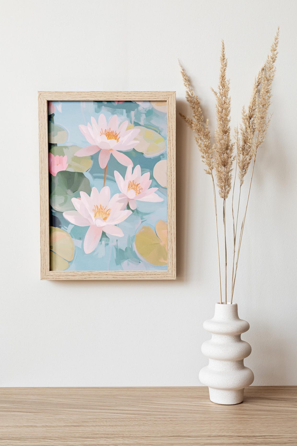 Pink Water Lilies Floating Blue Pond Lily Pads Spring Art Poster - Image 4