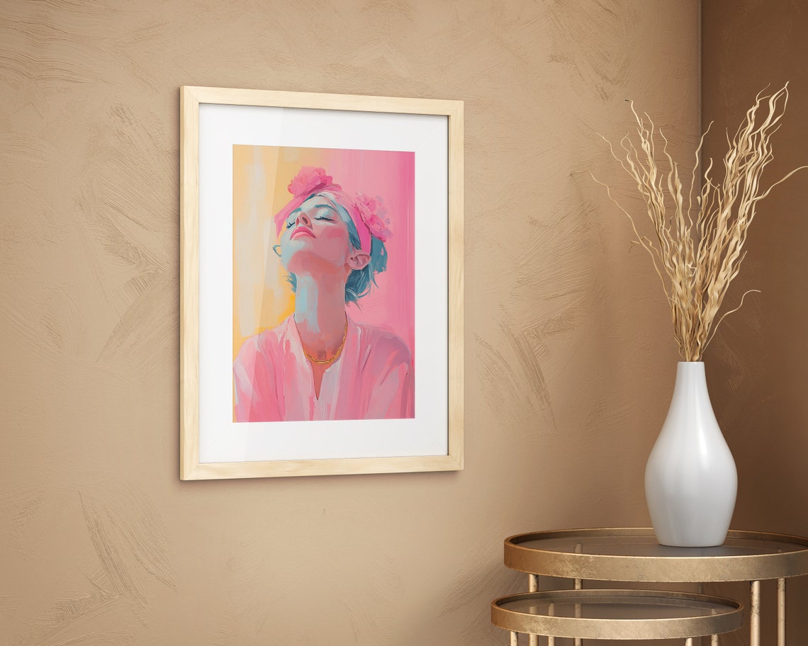 Colorful Woman Portrait with Pink Headband Modern Art Poster - Image 2