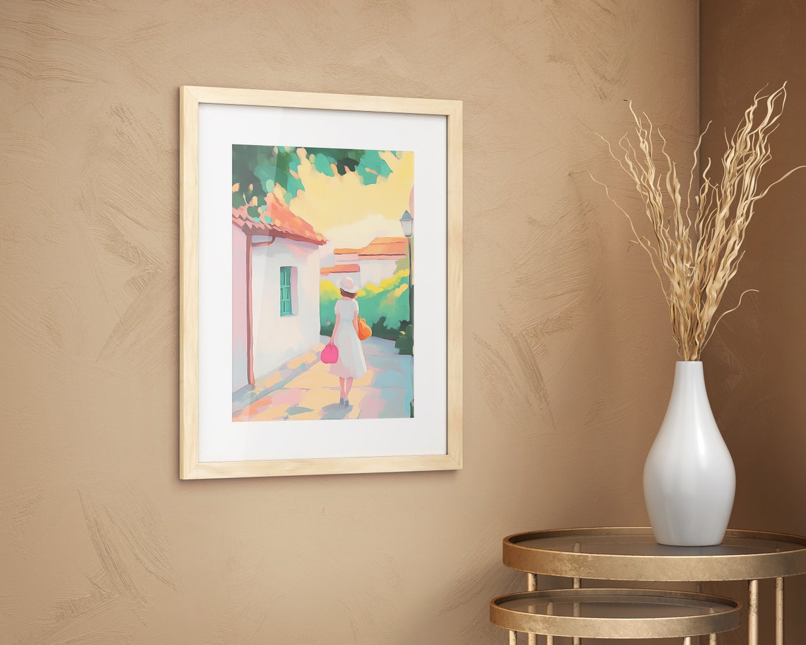 Pastels Countryside Mediterranean Print French Countryside Italian Countryside Tuscany Poster Greece Wall Art France Village Painting - Image 2