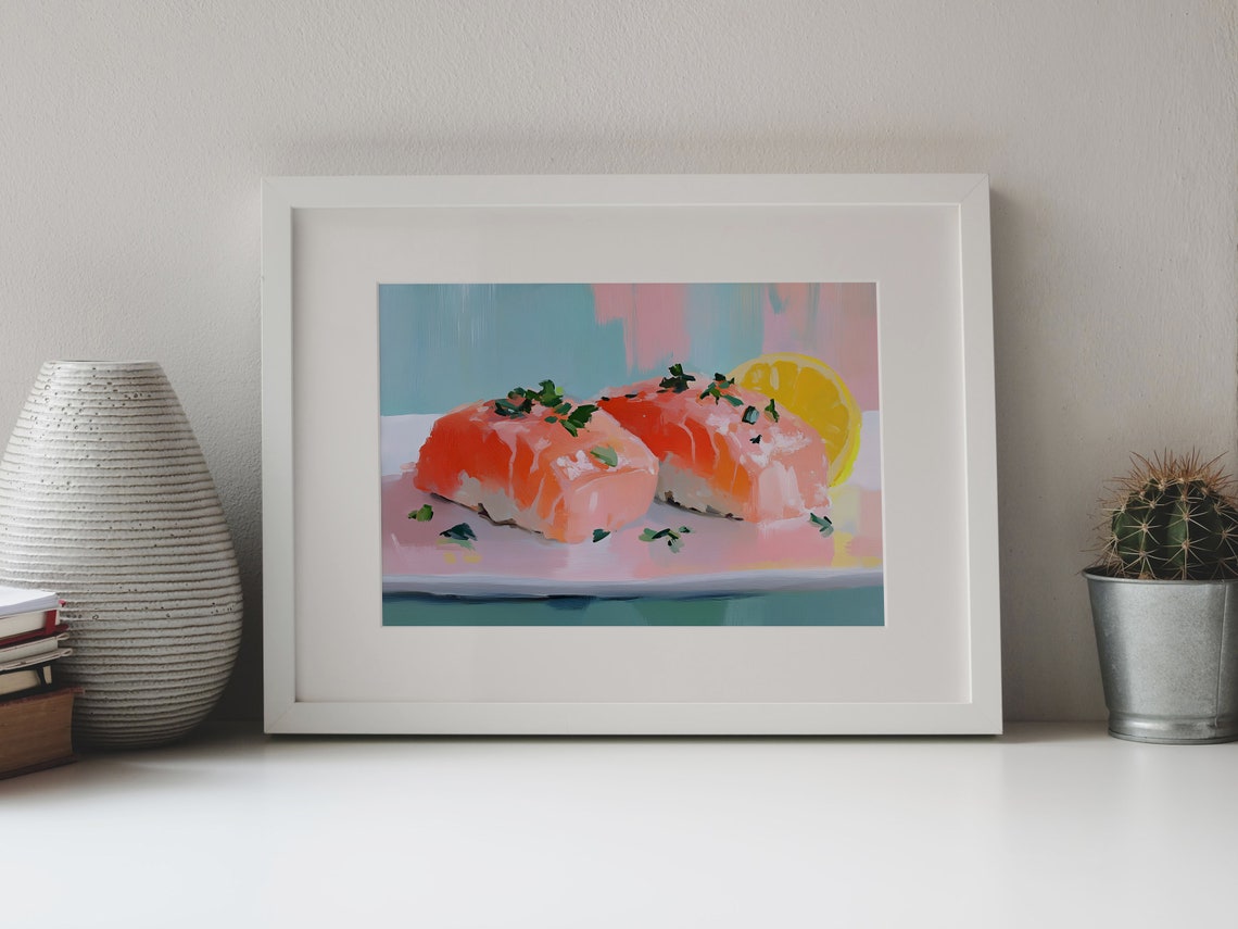Salmon Nigiri Sushi With Lemon Colorful Food Painting Poster - Image 3