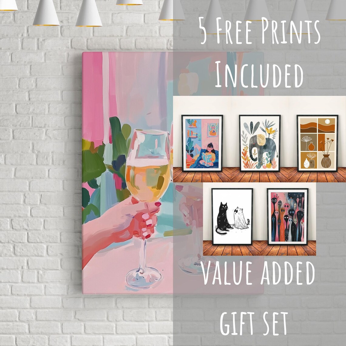 Two Friends Toasting White Wine Glasses Pastel Cafe Celebration Art Poster - Image 3