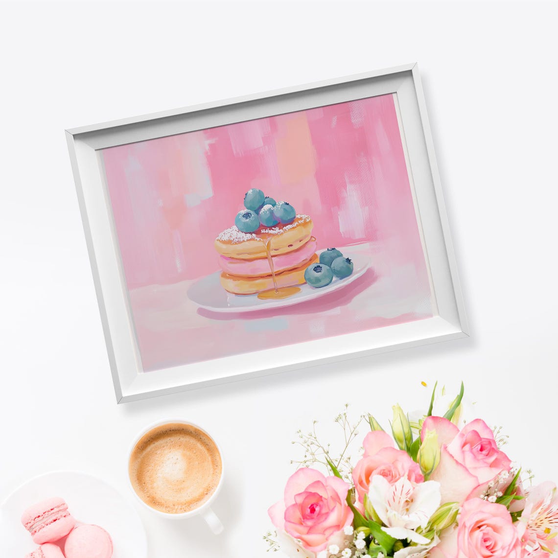Fluffy Pancakes Blueberries Powdered Sugar Syrup Food Art Print - Image 5