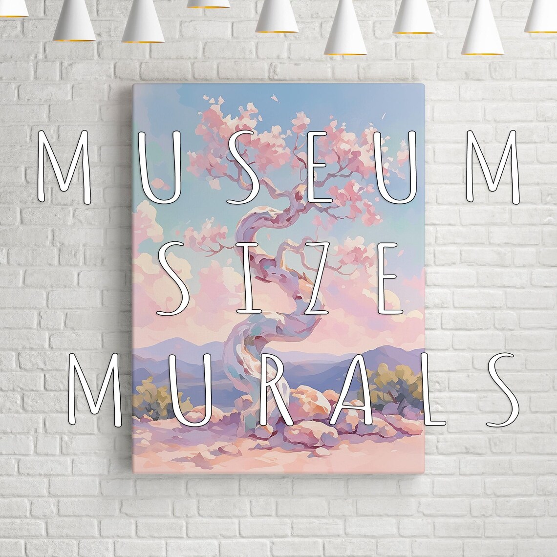 Twisted Cherry Blossom Bonsai Pink Flowers Purple Mountains Art Poster - Image 3
