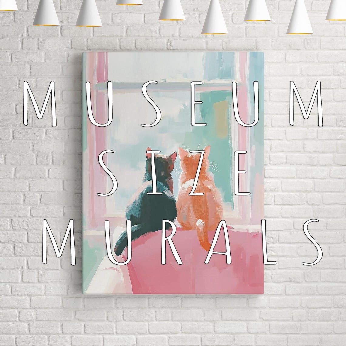 Two Cats Looking Out Window Pastel Pink Cute Feline Wall Art Print - Image 3