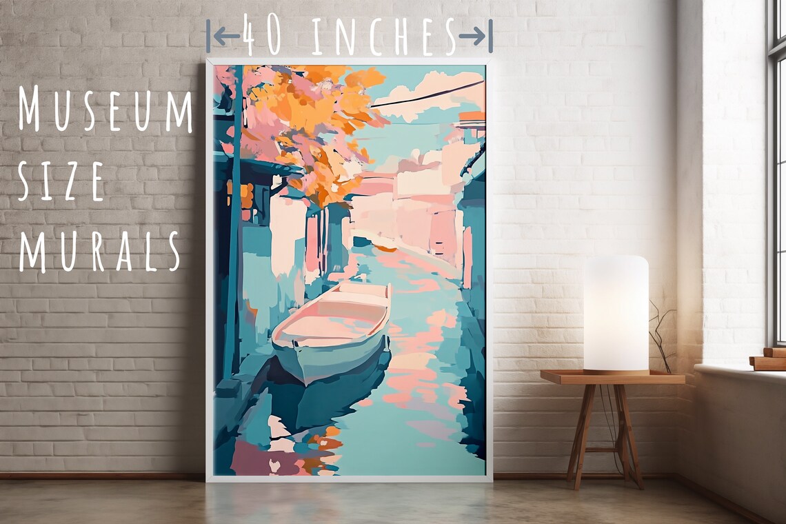 Pastels Canal Lake Life Art Village Painting Amsterdam Painting Canal Bridge Artwork Venice Painting Boat Lake Artwork Canoe Artwork - Image 5