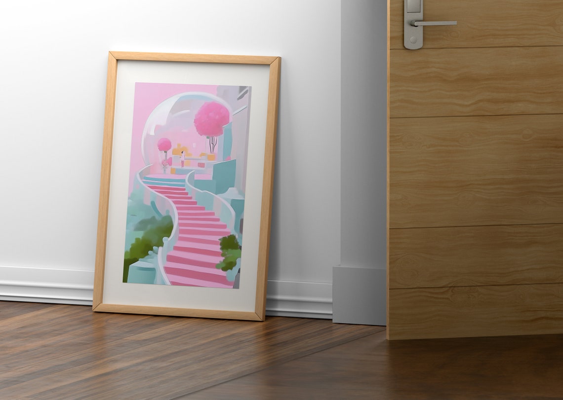 Pink Spiral Staircase to Glass Dome Dreamy Fantasy Art Poster - Image 2