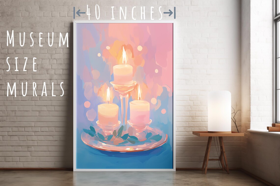 Three Glowing Candles On A Stand With Leaves Bokeh Glow Art Poster - Image 5