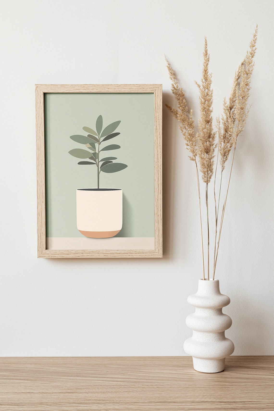 Minimalist Houseplant Cream Pot Sage Green Simple Wall Art Print - Image 4