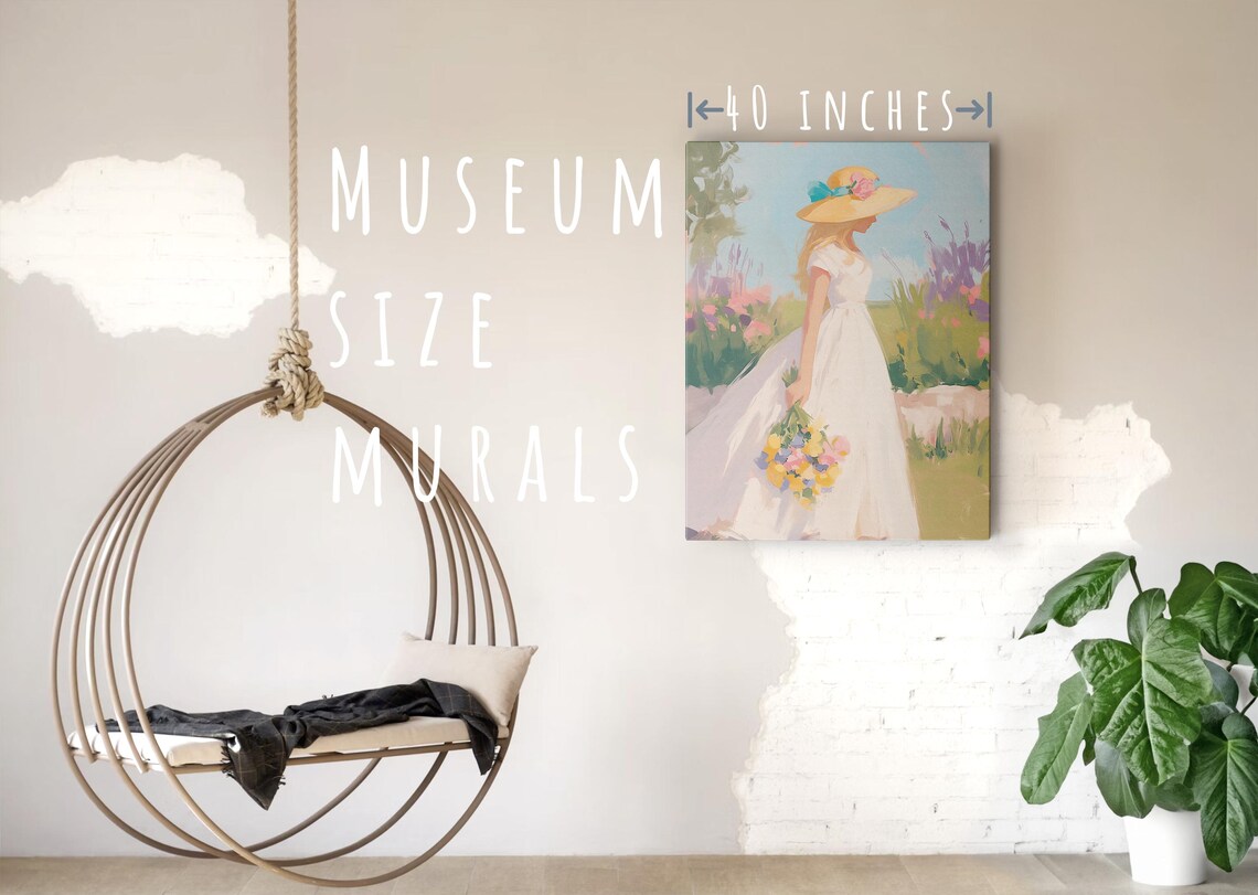 Girl In White Dress And Straw Hat Holding Wildflowers Meadow Print - Image 5