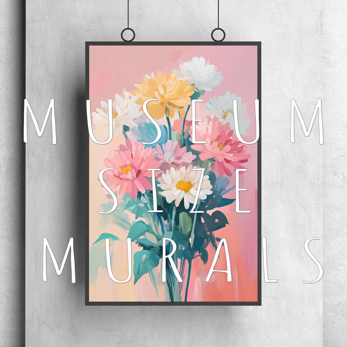 Pink White Yellow Chrysanthemum Bouquet Blush Background Floral Poster - Image 3