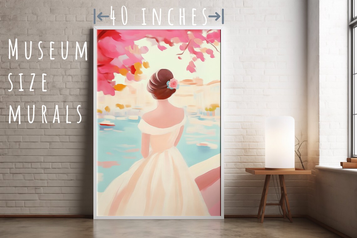 Woman Overlooking Harbor at Dusk Romantic Coastal Art Poster - Image 5
