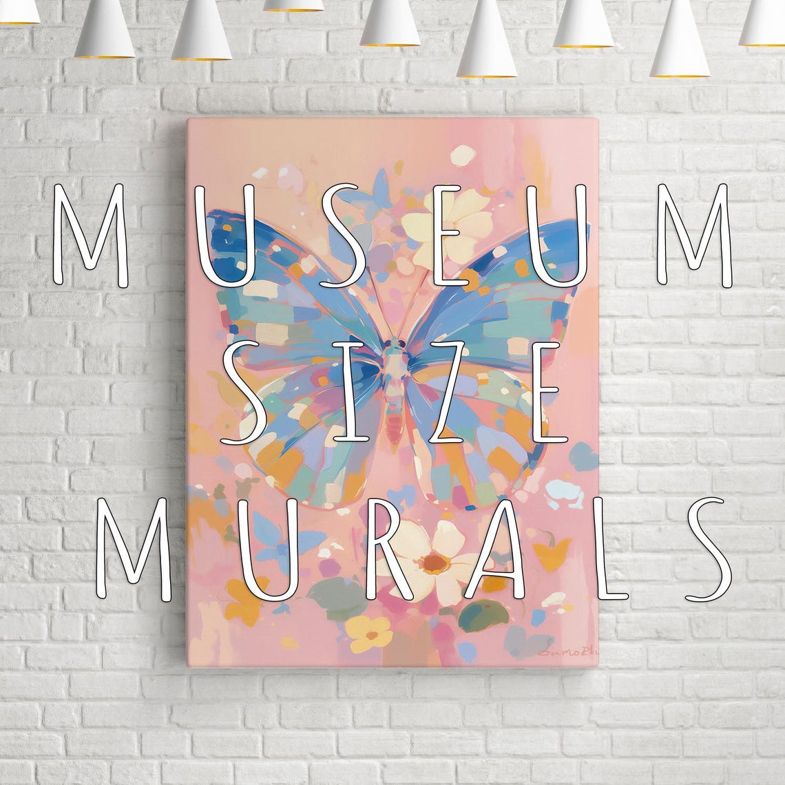 Blue Butterfly Colorful Wings Pink Floral Background Insect Art Poster - Image 3