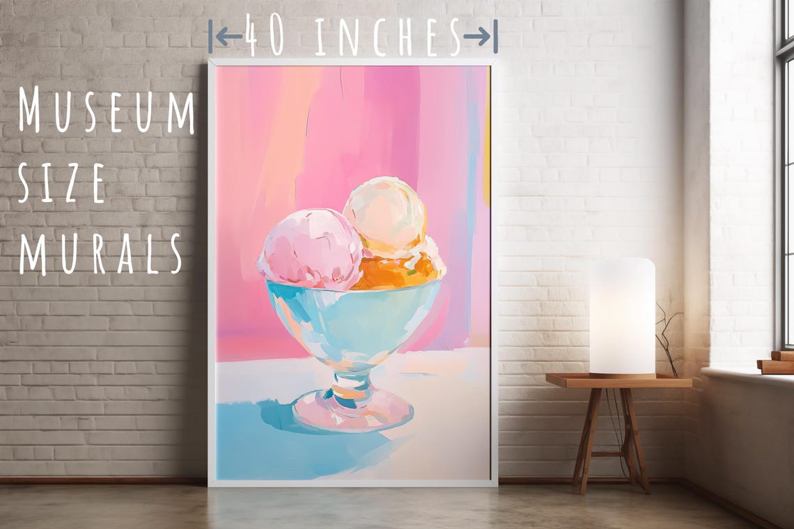 Pastel Ice Cream Scoops In Blue Glass Coupe Sweet Kitchen Art Poster - Image 5