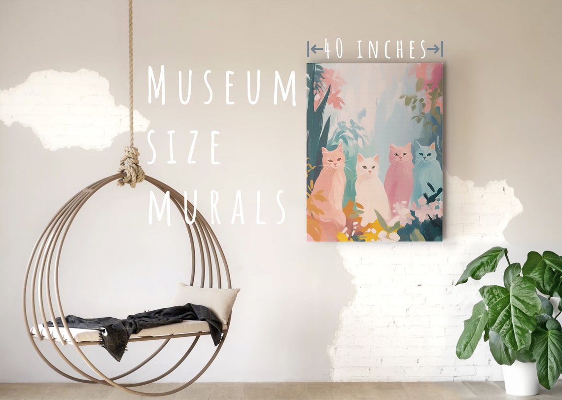 Four Pastel Cats in a Garden Cute Colorful Cat Wall Art Print Poster - Image 5
