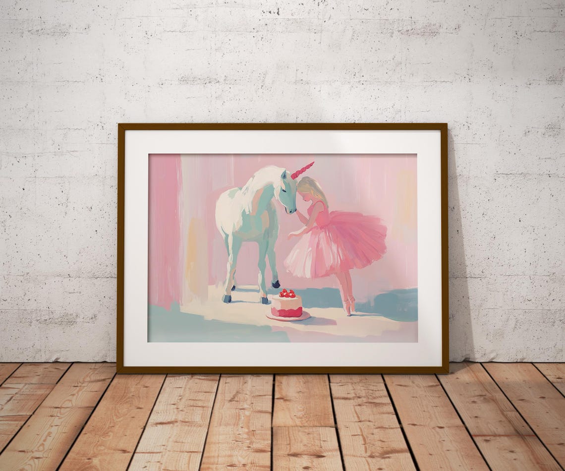 Cute Ballerina Unicorn Art Print Holiday Cake Decor Soft Watercolor Painting Ballerina Wall Art Cute Unicorn Nursery Art Print - Image 2