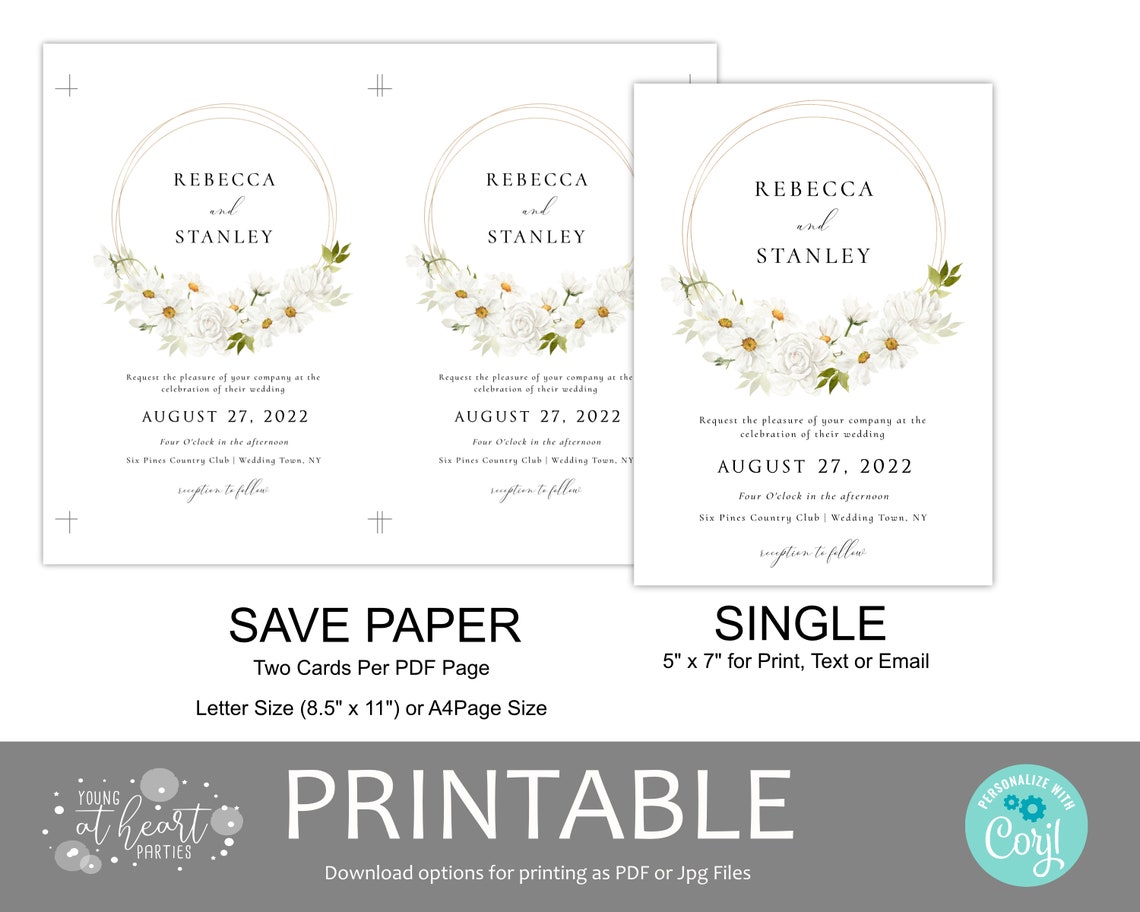 Rebecca and Stanley White Floral Wedding Invitation Suite Print - Image 2