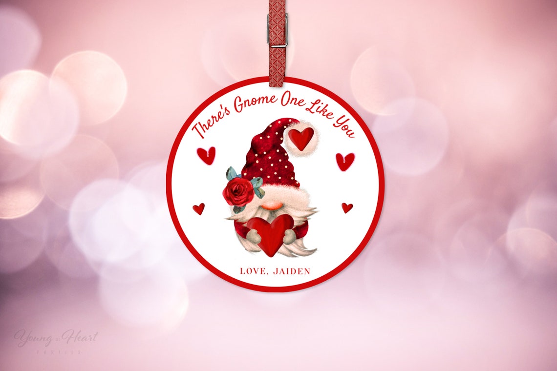 There's Gnome One Like You Valentine Gnome Heart Round Tag Print