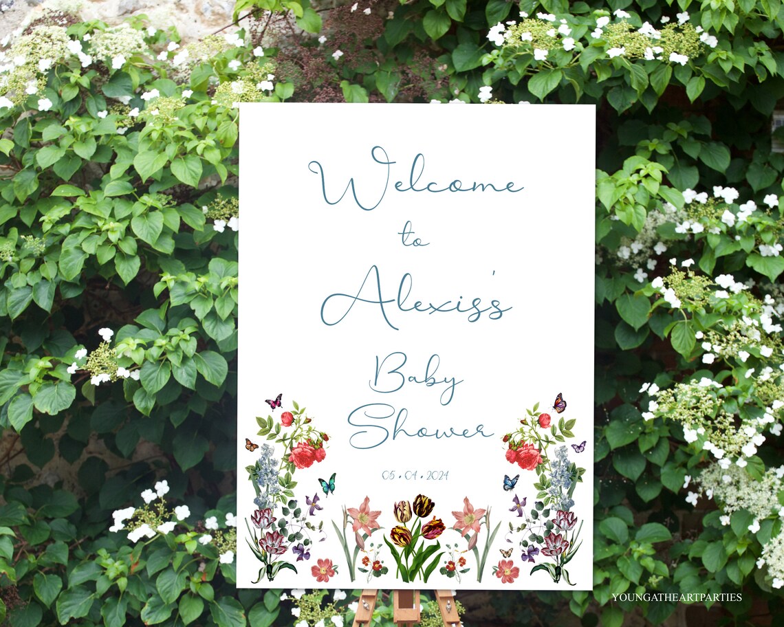 Wildflower Welcome Baby Shower Sign Watercolor Floral Event Poster - Image 5