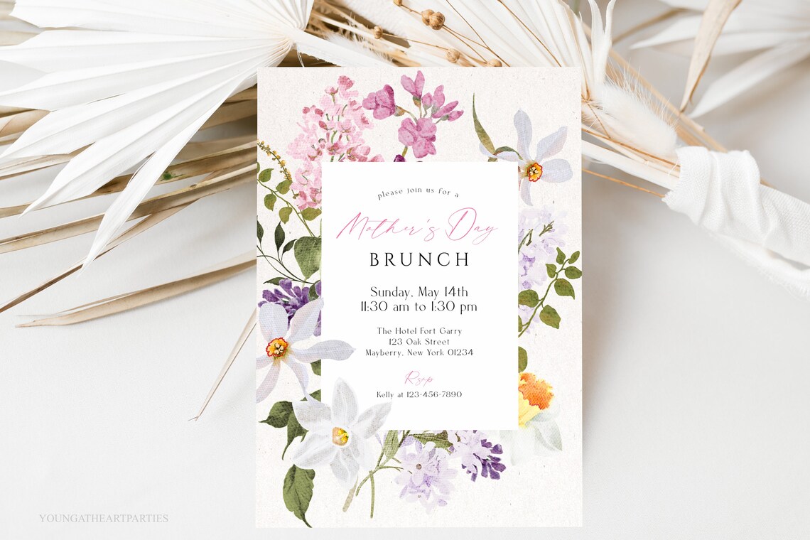 Floral Mothers Day Brunch Invitation Spring Blooms Garden Party Print