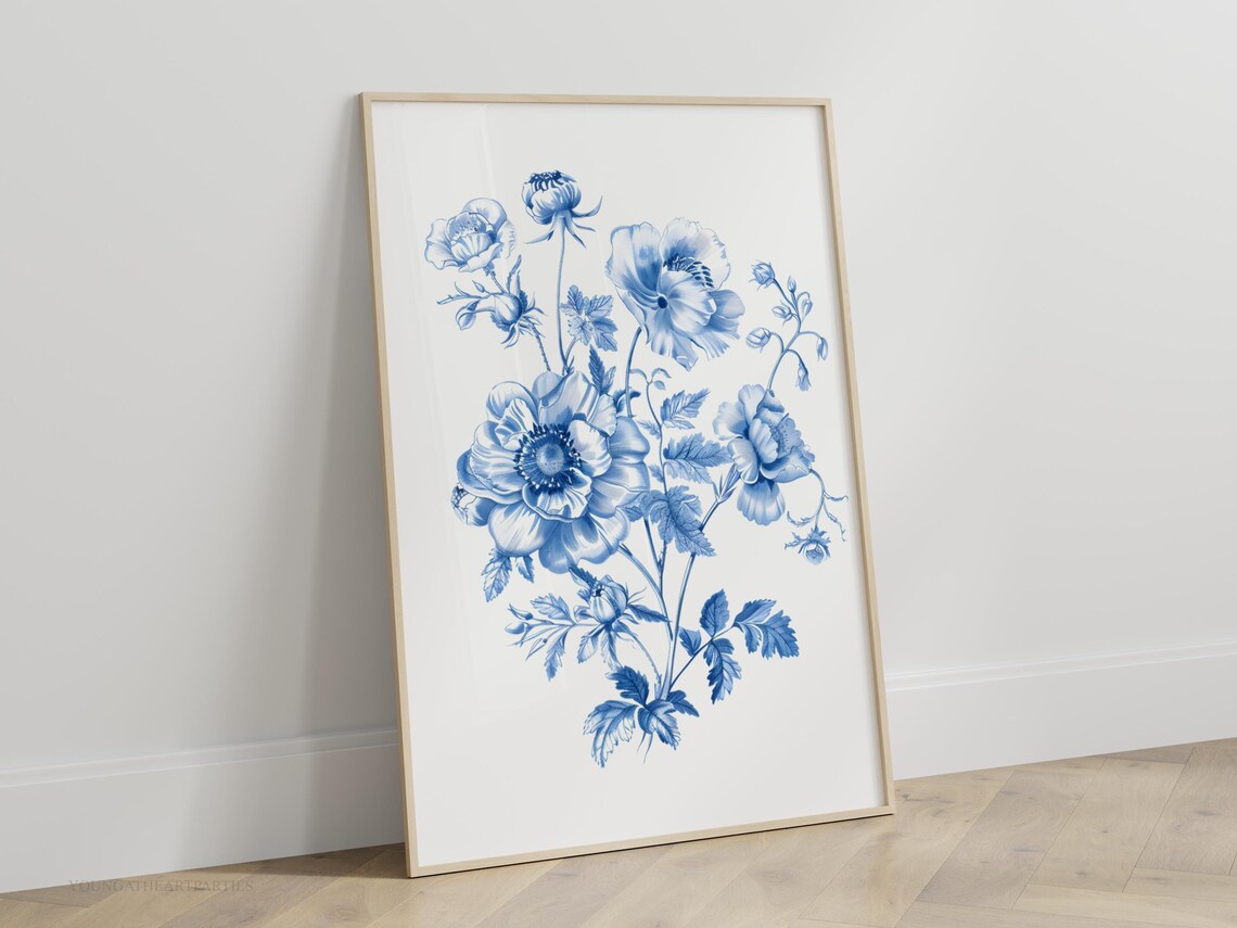 Elegant Blue and White Botanical Floral Watercolor Style Wall Art - Image 4