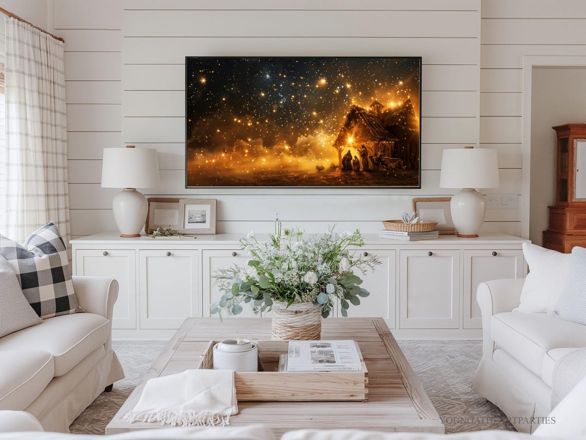 Glowing Starry Night Nativity Scene Blessed Christmas Wall Art - Image 3