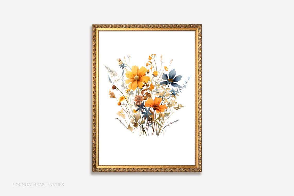 Blue Watercolor Fall Wildflower Botanical Autumn Boho Home Print - Image 4
