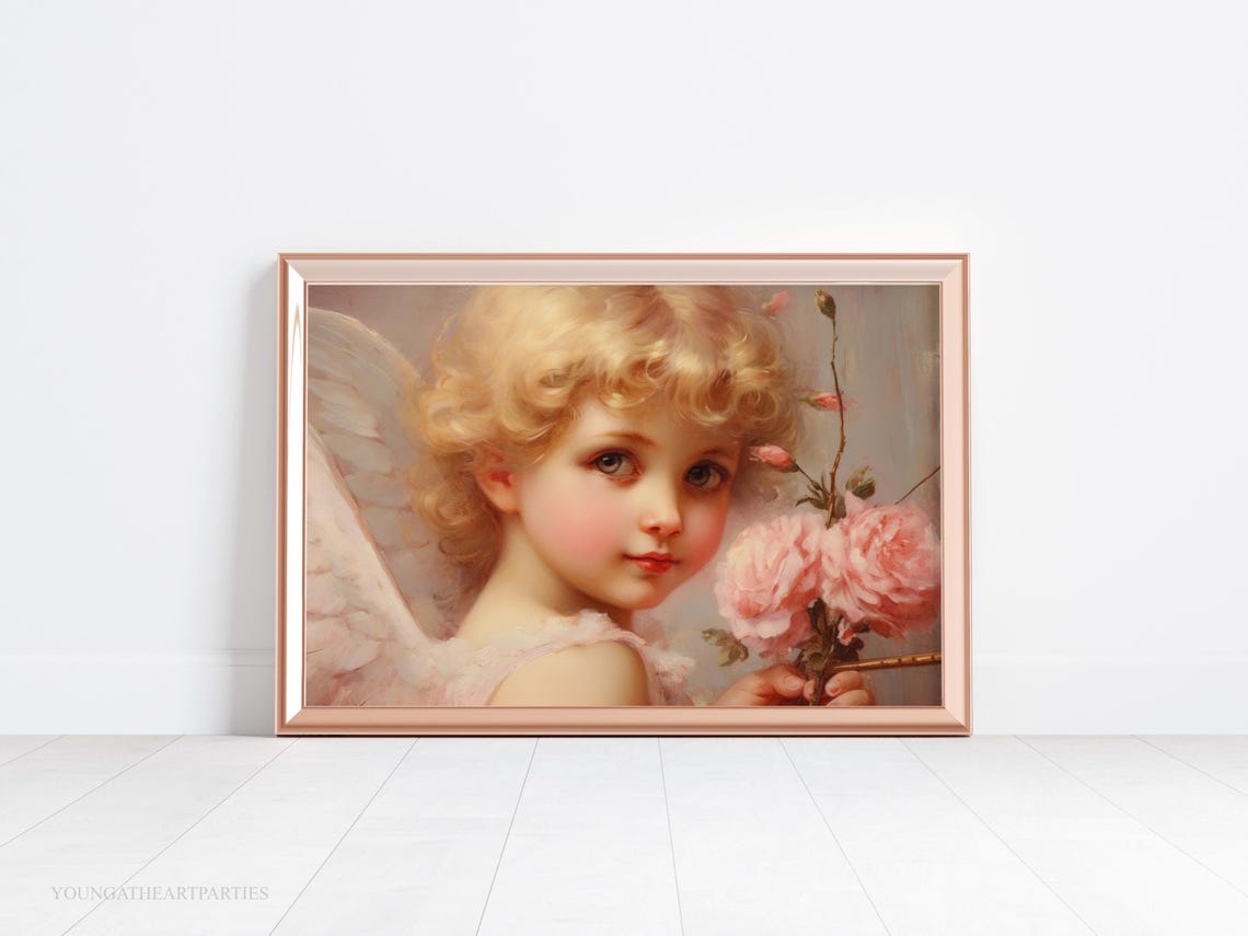 Valentines Cupid Art Print Sweet Cupid Painting Wall Art Valentines Day Decor Vintage Angel Portrait Poster Antique Love Angel Wall Art - Image 3