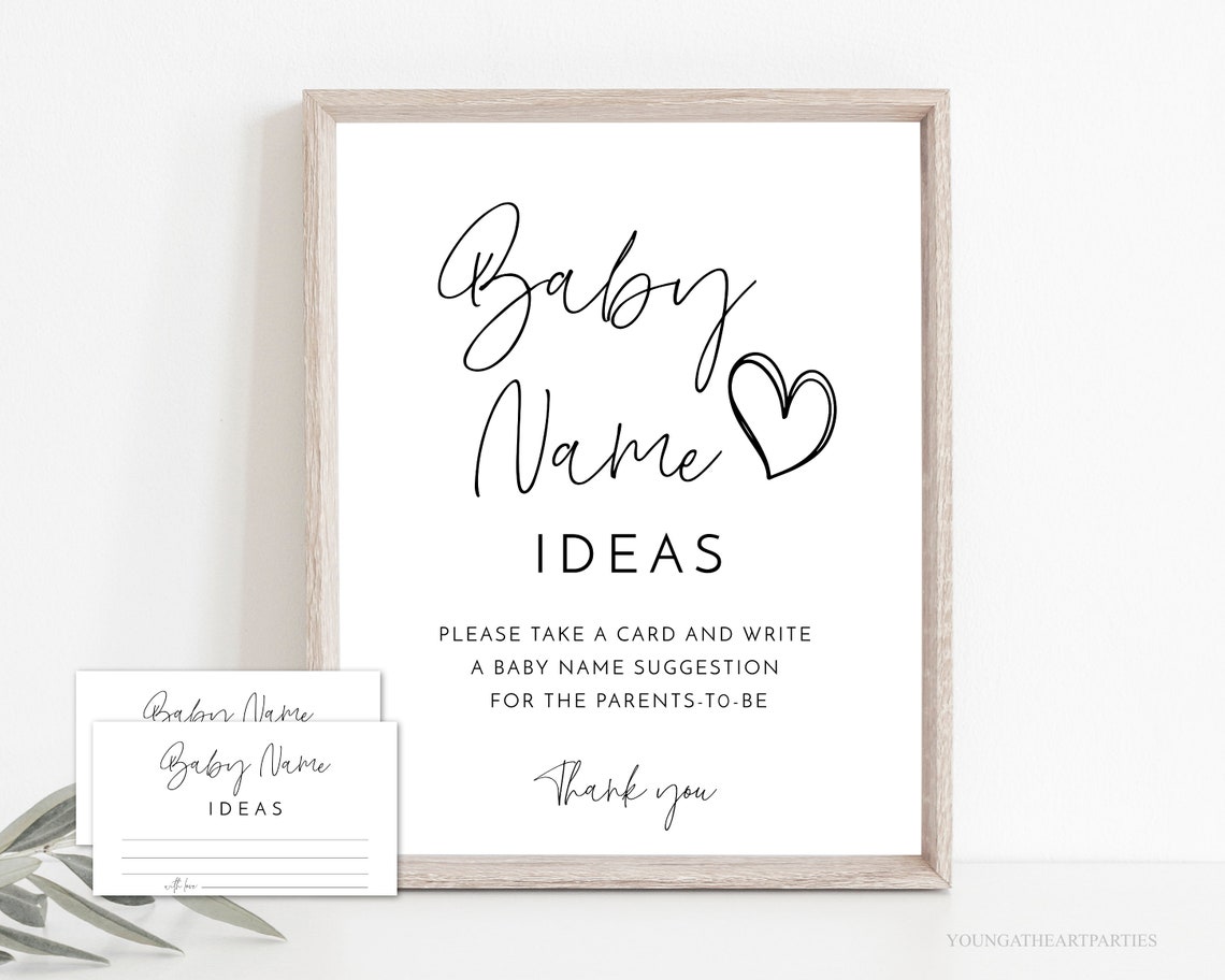 Minimalist Baby Name Ideas Shower Game Sign And Cards Editable Print