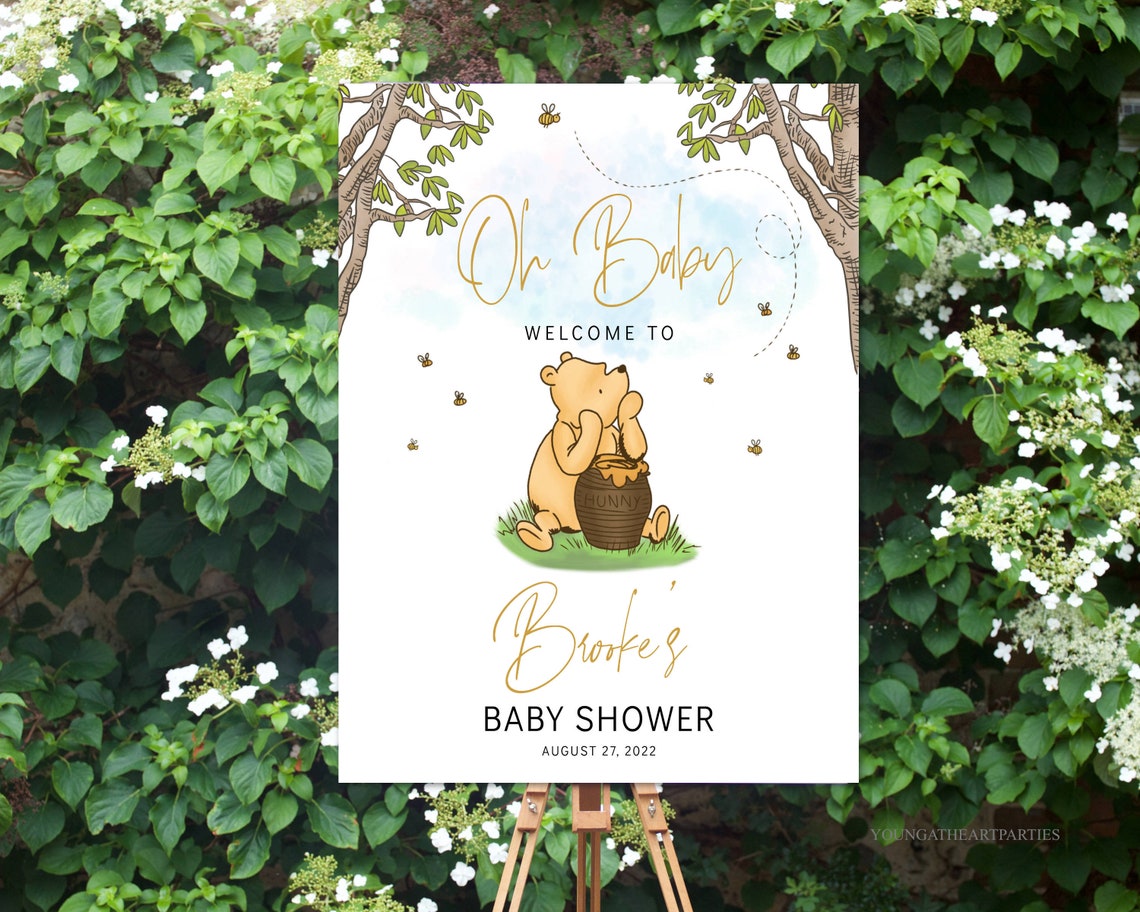 Oh Baby Winnie the Pooh Style Baby Shower Welcome Sign Art Print - Image 5